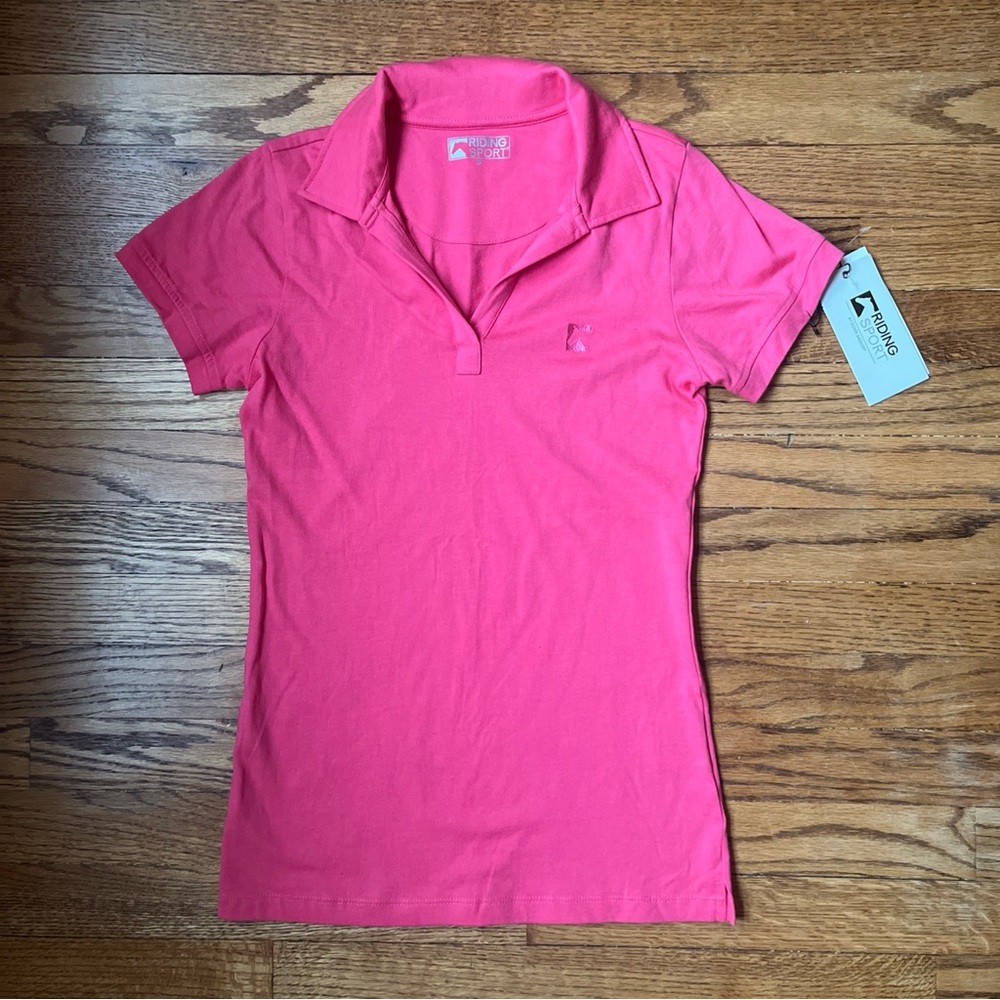 DOVER SADDLERY Women's V-Neck Short Sleeve Polo Riding Shirt Pink Sz. S
